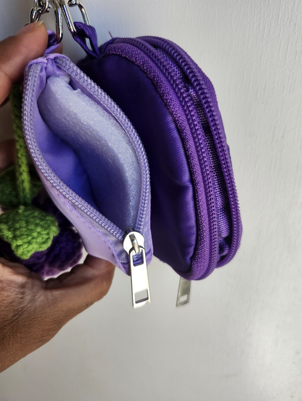 Lavender Wristlet Key Pouch with Crochet Grape Charm - Picture 3 of 5